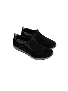 Lands' End Suede Comfort Slip-On Shoes 7.5B Black